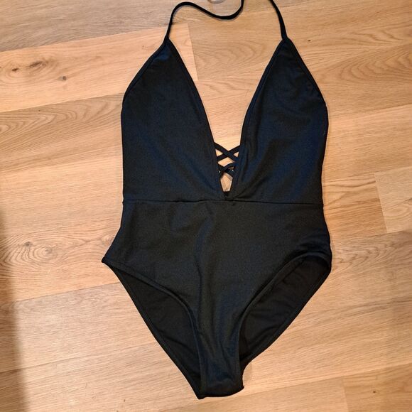 Fredrick's of Hollywood NWT Sunset Strap Black One Piece Swimsuit Large Swimwear - Picture 3 of 10